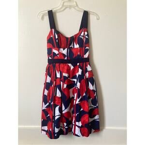 Milly of New York Leaf Print Dress Red White Blue Size 2
